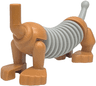 Dog Pull Toy Dachshund Body and Legs with Molded Light Bluish Gray Flexible Rubber Ribbed Midsection and Tail Pattern