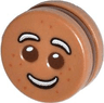 Minifigure, Head, Modified Cookie Shape with Fixed Reddish Brown Filling with Eyes, White Icing Eyebrows and Smile, and Dark Orange Dots Pattern