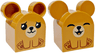 Duplo, Brick 2 x 2 x 2 Curved Top with Rounded Ears with Black Eyes, Nose, and Mouth, Tan Muzzle, Reddish Brown Paws, Worried / Laughing Pattern
