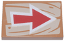 Tile 2 x 3 with Red and White Arrow on Tan Wood Grain Background Pattern