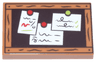 Tile 2 x 3 with Dark Brown Bulletin Board with Wood Frame, White Notes, and Red and Lime Pins Pattern