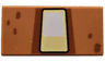 Tile 1 x 2 with White and Bright Light Yellow Trapezoid with Black Outline, Dark Orange Border and Spots Pattern (Minecraft Great Hog Eye)