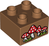 Duplo, Brick 2 x 2 with Toadstools / Mushrooms and Grass Pattern