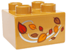 Duplo, Brick 2 x 2 with Red, Orange and Reddish Brown Leaves and Silver Wind Swirls Pattern