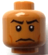 Minifigure, Head Black Angled Eyebrows, Upper Eyelids, Dark Orange Cheek Lines and Wide Chin Dimple, Stern Pattern
