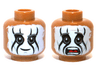 Minifigure, Head Dual Sided Dark Bluish Gray Eyebrows, White Face Paint with Black Animal Stripes, Grin / Scared Open Mouth with Teeth Parted and Red Tongue Pattern