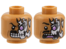 Minifigure, Head Dual Sided Alien Black Moustache, Skeleton with Lavender Eye Showing through Torn Skin Left, Angry / Scared Pattern