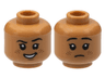 Minifigure, Head Dual Sided Child, Black Eyebrows and Eyes with White Pupils, Smirk with Open Mouth Smile, Reddish Brown Freckles / Sad Pattern