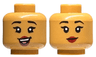 Minifigure, Head Dual Sided Female Black Eyebrows, Dark Red Lips, Lopsided Open Mouth Smile with Teeth and Tongue / Closed Mouth Pattern