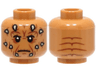 Minifigure, Head Alien with SW Nikto Tan Spikes, Dark Orange Eye Shadow, Reddish Brown Cheek Lines and Wrinkles, Frown, Lines on Back Pattern