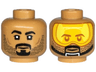 Minifigure, Head Dual Sided Black Eyebrows, Goatee, and Stubble, Neutral / Bright Light Orange Visor, Chin Strap Pattern