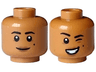 Minifigure, Head Dual Sided Female Black Eyebrows and Beauty Mark, Medium Brown Lips and Wrinkles, Grin / Wink and Lopsided Open Mouth Smile with Teeth Pattern