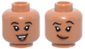 Minifigure, Head Dual Sided Child Female Black Eyebrows, Single Eyelashes, Dark Orange Lips, Open Mouth Smile with Top Teeth and Coral Tongue / Lopsided Grin and Raised Eyebrow Left Pattern