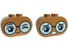 Duplo, Brick 2 x 4 x 2 Rounded Ends with Faces with Dark Blue Eyebrows, Eyes, and Glasses with Light Aqua Lenses, Wink and Grin / Scared Open Mouth with Teeth Pattern
