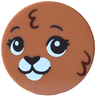 Tile, Round 3 x 3 with Bunny / Rabbit Face with Black and White Eyes, Nose, Mouth and Muzzle, Reddish Brown Fur Pattern