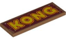 Tile 2 x 6 with Yellow and Red 'KONG' on Dark Red Wood Grain with 4 Silver Nails Pattern