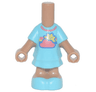 Micro Doll, Body with Molded Medium Azure Short Layered Dress and Shoes and Printed Coral Cloud and Collar, Yellow Sun with Face, and Rainbow Pattern