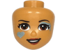 Mini Doll, Head Friends with Reddish Brown Eyes, Dark Red Lips, Open Mouth and Metallic Light Blue Eye Shadow and Heart Pattern