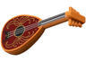 Minifigure, Utensil Musical Instrument, Lute with Black Neck, Silver Strings, and Dark Red Body with Gold Filigree Trim Pattern