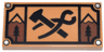 Tile 2 x 4 with Black Blacksmith's Hammer and Tongs, Trees and Mountains Pattern