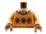 Torso Knit Argyle Sweater with Dark Brown and Reddish Brown Diamonds and Black Stitching over White Shirt with Collar and Button Pattern / Medium Nougat Arms / Reddish Brown Hands
