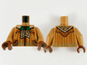 Torso Female Robe with Dark Tan Mud, Green Holly Brooch, Reddish Brown Filigree and Wrinkles, Black Pockets, Tan Shawl Pointed on Back Pattern / Medium Nougat Arms / Reddish Brown Hands