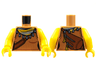 Torso Female Tank Top with Reddish Brown Ribbing and Shoulder Bag, Sand Blue Scarf with Tassels, Yellow Stripes Pattern / Yellow Arms / Yellow Hands