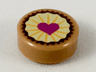 Tile, Round 1 x 1 with Pastry, Magenta Heart on Bright Light Yellow Icing Pattern