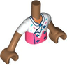 Torso Mini Doll Boy White and Coral Chef Shirt with Dark Turquoise and Coral Sprinkles Pattern, Medium Nougat Arms with Hands with White Short Sleeves