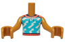 Torso Mini Doll Boy Medium Azure Hoodie Vest with White Lightning Bolts, Coral Hems and Hood, Dark Blue Drawstrings Pattern, Medium Nougat Arms with Hands