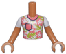 Torso Mini Doll Boy White Shirt with Coral Flowers and Pocket and Lime Leaves Pattern, Medium Nougat Arms with Hands with White Short Sleeves