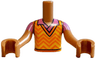 Torso Mini Doll Boy Yellow Vest with Bright Light Orange and Orange Zigzag Lines and Collar over Dark Pink Shirt Pattern, Medium Nougat Arms with Hands with Dark Pink Short Sleeves
