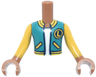 Torso Mini Doll Boy Dark Turquoise Open Jacket with Yellow Side Pockets, Trim and Letter L Badge over White Shirt Pattern, Medium Nougat Arms with Hands with Yellow Long Sleeves