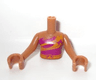 Torso Mini Doll Girl Magenta Strapless Top with Orange Belt Pattern, Medium Nougat Arms with Hands with Dark Purple Elves Tattoo Left