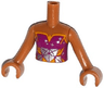Torso Mini Doll Girl Magenta Strapless Top with Orange Trim, Silver Stars and Silver and Orange Triangles Pattern, Medium Nougat Arms with Hands