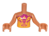 Torso Mini Doll Girl Medium Orange Top with Laces and Magenta Flame Trim Pattern, Medium Nougat Arms with Hands with Gold Elves Tattoo Left