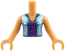 Torso Mini Doll Girl Metallic Light Blue Jacket over Magenta Top with Dark Blue Splotches Pattern, Medium Nougat Arms with Hands