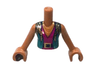 Torso Mini Doll Girl Dark Turquoise Vest over Magenta V-Neck, Black Belt, Gold Buckle and Necklace Pattern, Medium Nougat Arms with Hands