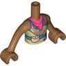 Torso Mini Doll Girl Tan Dress with Coral, Lime and Medium Azure Top and Coral Scarf Pattern, Medium Nougat Arms with Hands