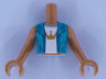 Torso Mini Doll Girl Dark Turquoise Jacket over White Top with Gold Crown Pattern, Medium Nougat Arms with Hands