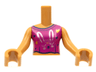 Torso Mini Doll Girl Magenta Top with Dark Blue Trim, Metallic Pink Bunny Face, Gold and Dark Blue Hearts Pattern, Dark Nougat Arms with Hands