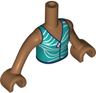 Torso Mini Doll Girl Dark Turquoise Wetsuit with Zipper, White Wavy Stripes and Dark Blue Trim Pattern, Medium Nougat Arms with Hands
