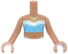 Torso Mini Doll Girl Medium Azure and Light Aqua Tube Top with Sparkles, Navel, and Gold Necklace Pattern, Medium Nougat Arms with Hands