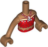 Torso Mini Doll Girl Red and Tan Top with Feathers, Metallic Light Blue and White Pendant Necklace Pattern, Medium Nougat Arms with Hands