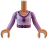 Torso Mini Doll Girl Lavender Top with Magenta Belt, Medium Blue Buckle and Dark Purple Triangles, Dots and Laces Pattern, Medium Nougat Arms and Hands with Medium Lavender Long Sleeves