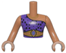 Torso Mini Doll Man Dark Purple Dress with Black Spots, Gold Necklace and Belt with Emblem Pattern, Medium Nougat Arms with Hands