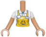 Torso Mini Doll Woman Bright Light Orange Apron over Shirt, White Coffee Cup, Croissant on Back Pattern, Medium Nougat Arms with Hands with White Short Sleeves