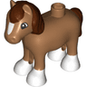Duplo Horse Baby Foal Pony with Reddish Brown Mane and Tail, White Blaze and Hooves Pattern
