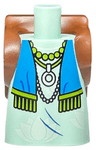 Body Short Dress with Arm Pin Holes with Molded Reddish Brown Backpack and Printed White Flowers, Dark Azure Scarf with Lime Tassels, and Necklaces Pattern