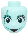 Mini Doll, Head Friends with Long Black Eyelashes, Dark Turquoise Ragdoll Stitches, Scars and Eye Shadow, Dark Green Eyes and Dark Red Lips Pattern